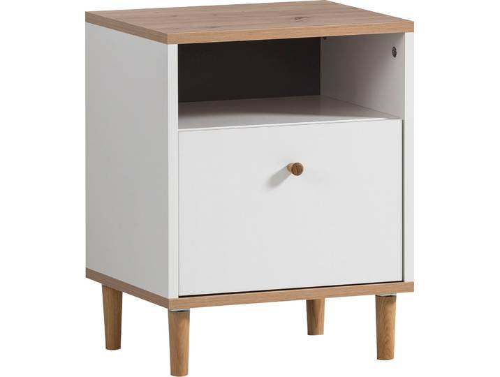 Nachttisch SCHILDMEYER Hilda, Nachttisch, Made in Germany, B: 40 cm , weiss (mattweiß, artisaneichefarben, artisaneichefarben), B:40,3cm H:52,2cm T:33cm, Tische, Nachttisch, Solide Verarbeitung - Dieses Produkt ist in Deutschland gefertigt