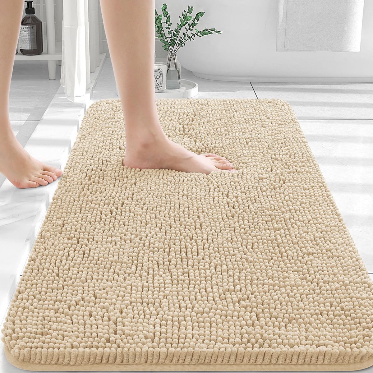 Homaxy Antislip Badmat - Absorberende Chenille Douchemat - Beige - 51 x 76 cm
