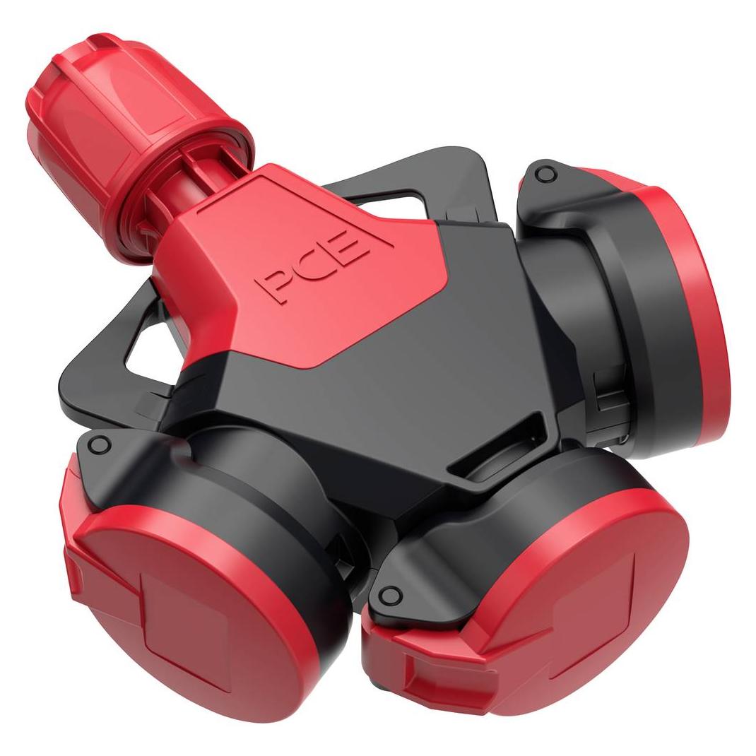 PCE PC Electric 253832-src 3fach-Kupplung Gummi mit Spannungsanzeige 250 V Rot IP54 (253832-src)