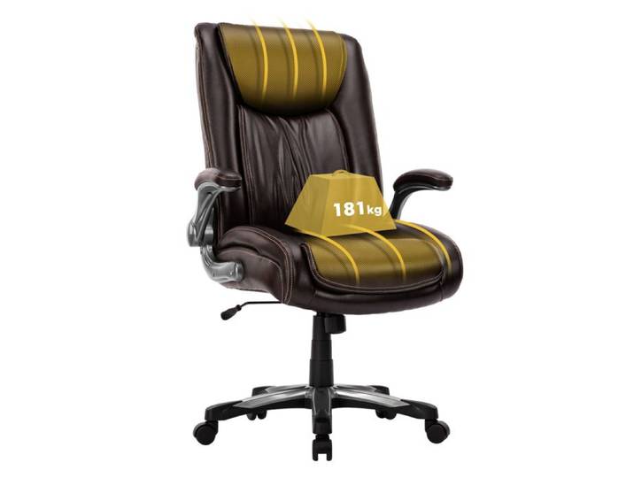 COLAMY Chaise de bureau grande capacité – Chaise ergonomique robuste jusqu'à 181 kg accoudoirs rabattables Marron