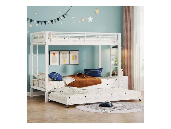 LuxusKollektion Etagenbett Etagenbett 90x200cm Metall Weiss mit Ausziehbett (1-St)