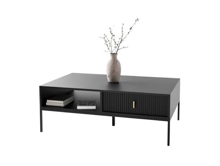 Lookway Couchtisch Midnight mit Schublade und schwarzem Metallgestell Stilvoller Wohnzimmertisch Modernes Möbelstück (Schwarz)