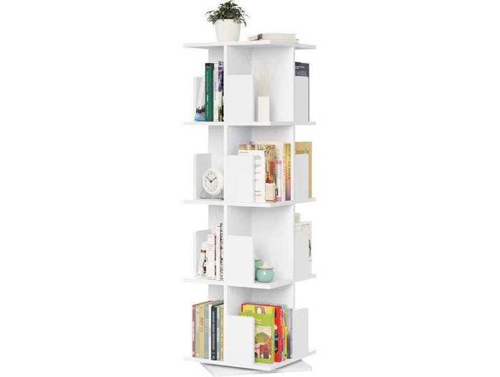EUGAD Bibliothèque rotative 4 Niveaux en MDF étagère de Bureau de Rangement 39x39x128cm Blanc 0040SHG