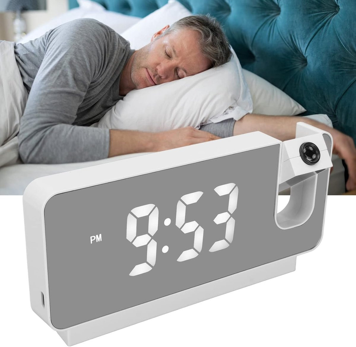 Dailygoods Projectiewekker met 180° HD-projectie, Digitale Klok met Temperatuur en Datum en USB-aansluiting