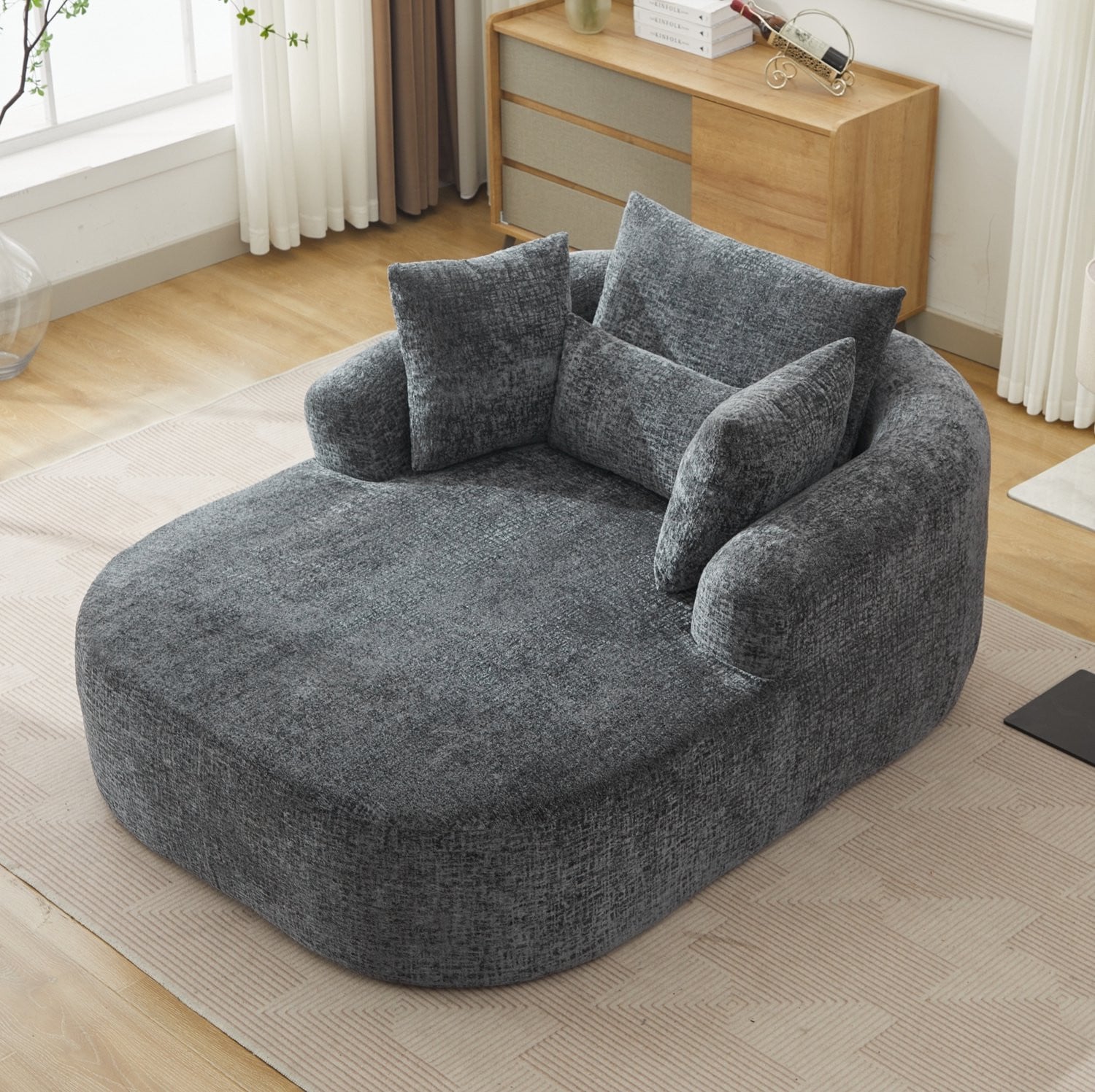 CHICFURN Chaise longue met armleuningen voor zitten en liggen, Grijs