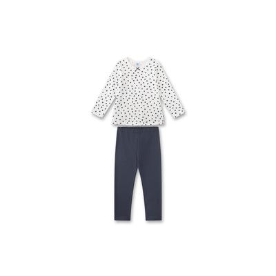 Schlafanzug SANETTA "Pyjama Schlafanzug Herzen Pyjama Kids lang 1er Pack", Mädchen, Gr. 116, bunt (weiß, dunkelblau), Obermaterial: 100% Baumwolle CO., Homewear-Sets Schlafanzug