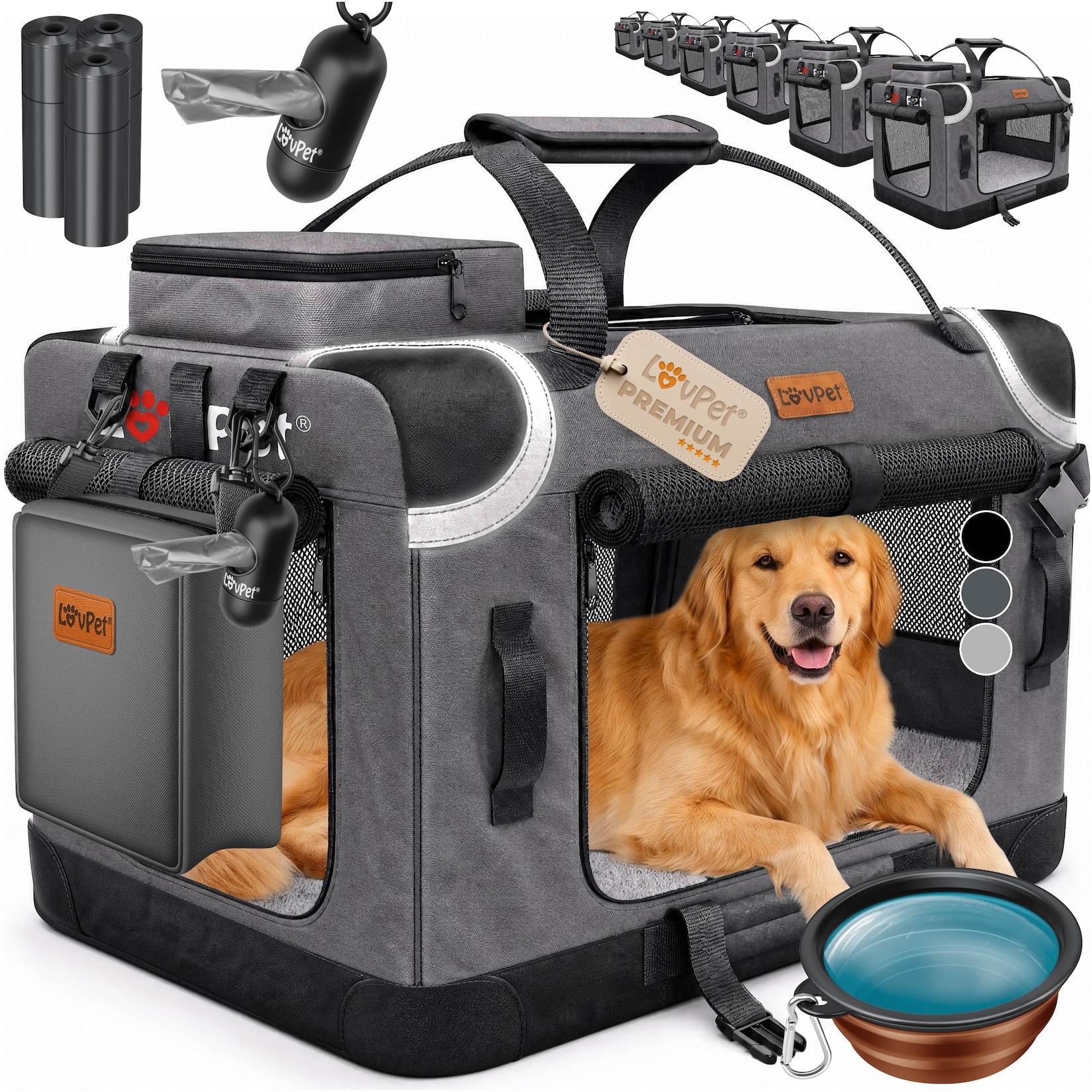 LOVPET® Hundebox Hundetransportbox faltbar Inkl.Hundenapf Transporttasche Hundetasche Transportbox für Haustiere, Hunde und Katzen Haustiertransportbox