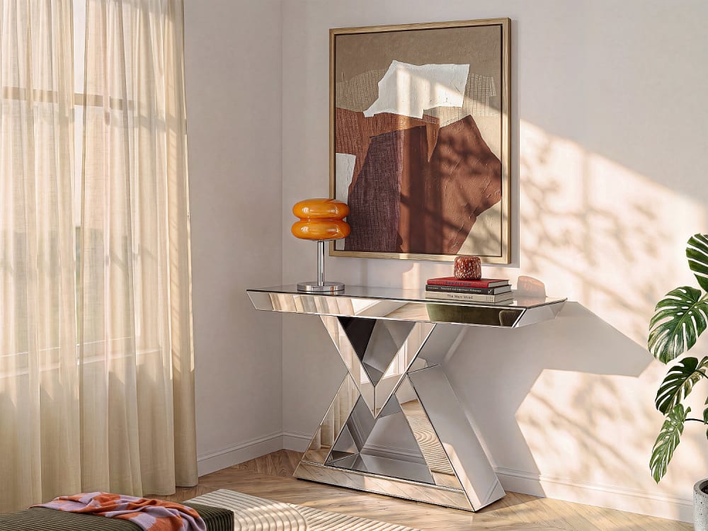 vente-unique.com Table console mdf argenté Argenté 120x80x36cm