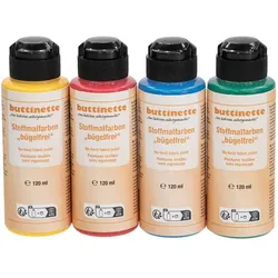 buttinette Stoffmalfarben bügelfrei "Grundfarben", 4x 120 ml