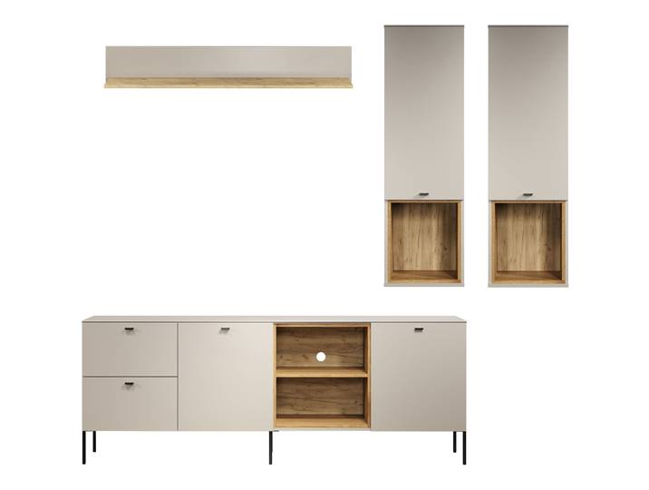Wohnwand Hefner graubeige Holzwerkstoff B 250 H 215 cm - Wohnwand