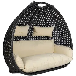 HOME DELUXE Polyrattan Hängesessel nur Korb und Kissen TWIN DELUXE - Schwarz/Creme