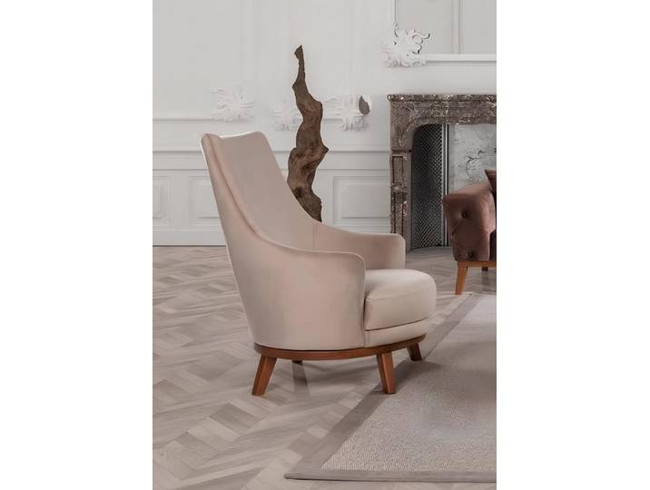 JVmoebel Sessel Beiger Textilsessel mit Holzuntergestell und eleganten Füßen (Sessel), Made in Europa