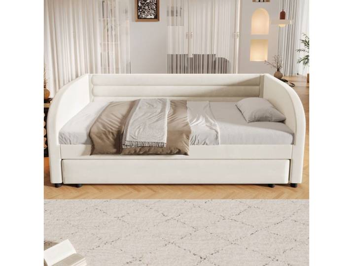 lit adulte plateforme rangement couchage 90x200 avec lit gigogne LED flanelle beige pour chambre enfant invité Grjofek