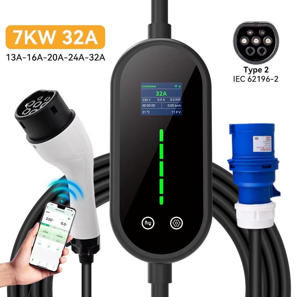 Mobiles Elektroauto-Ladegerät - Typ 2 - 10-m-Kabel - 7 kW - 32 A - WLAN - IP55