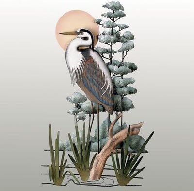 T.i./New Metal Design Great Blue Heron Wall Sculpture