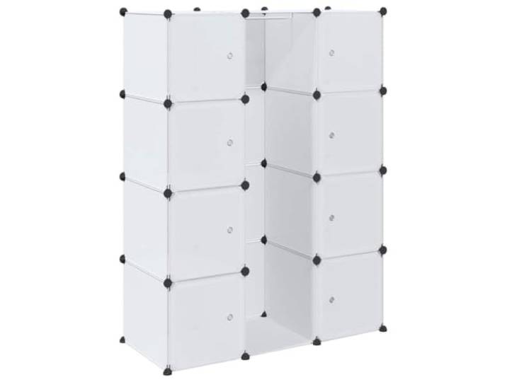 HNSMFPRE Modularer Schrank, 9 Fächer, 109 x 36,5 x 143 cm, Weiß Kunststoff und verchromter Stahldraht, einfache Reinigung, schnelle Installation, variable Konfigurationen, Kinderzimmer