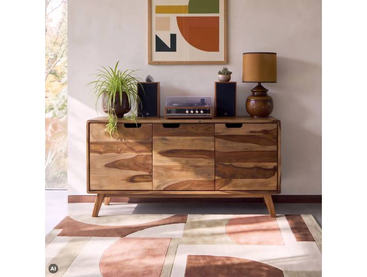 Sideboard Sheesham 134x40x65 natur sandgestrahlt lackiert MALMÖ 2 #206