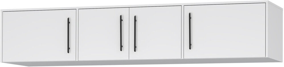 17 Stories Minija Modern overhead wardrobe cabinet with 4 doors, black contrast handles, engineered wood, practical extention for MOKS843-120, white, 205.9 cm W White