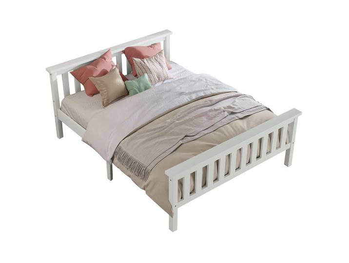 Redom Polsterbett 140/200 cm mit Lattenrost,stabile Kiefer-MDF-Konstruktion, Weiß, Freiform, 140x200 cm, Schlafzimmer, Betten, Polsterbetten