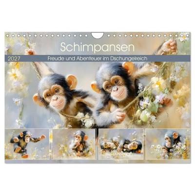 Schimpansen. Freude und Abenteuer im Dschungelreich (Wandkalender 2027 DIN A4 quer), CALVENDO Monatskalender