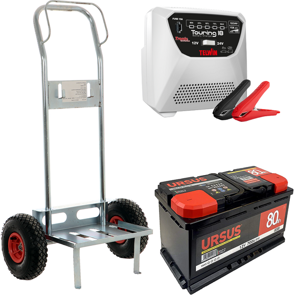 T.O. Kit complet : chariot porte batterie Geotech + batterie 80 ah + chargeur Telwin Touring 18
