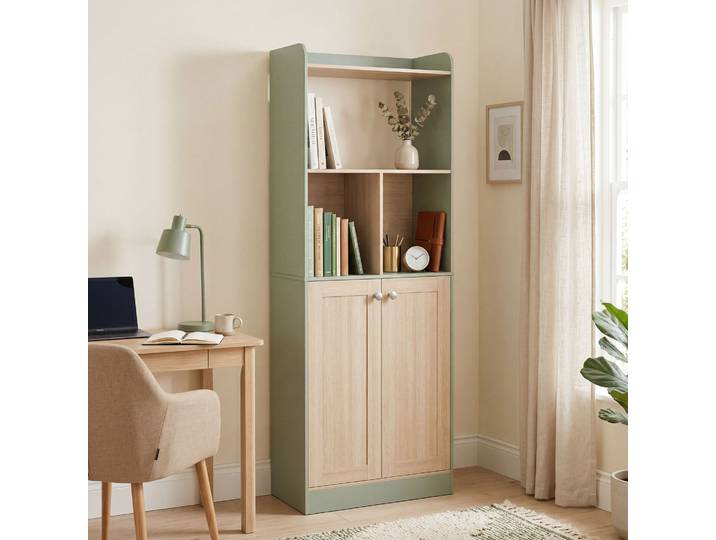 HOMCOM Bibliothèque 5 Niveaux Bois Vert avec 2 Portes 161cm