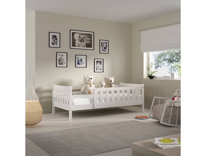 Weißes Kinderbett ELSA 80x160 cm Naturholz Langlebigkeit
