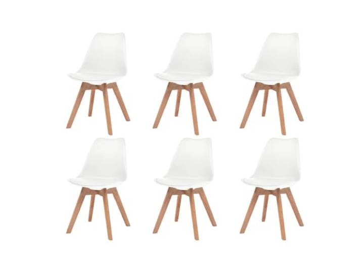 UYPTERF Esszimmerstühle 6 STK. Weiß Kunststoff Ergonomische Sitzfläche, integrierte Rückenlehne, Kunstlederpolster, Massivholzbeine, robust, langlebig, einfache Montage