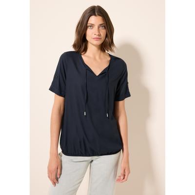Kurzarmbluse CECIL, Damen, Gr. S (38), blau (universal blau), Stoff, 100% Viskose, unifarben, klassisch normal, Rundhals, Bündchen, Blusen, mit Elastiksaum