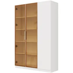 STILVORA Vitrinenschrank MDF Weiß 110x35x165 cm mit Sicherheitsglas, LED-Beleuchtung und Stauraum