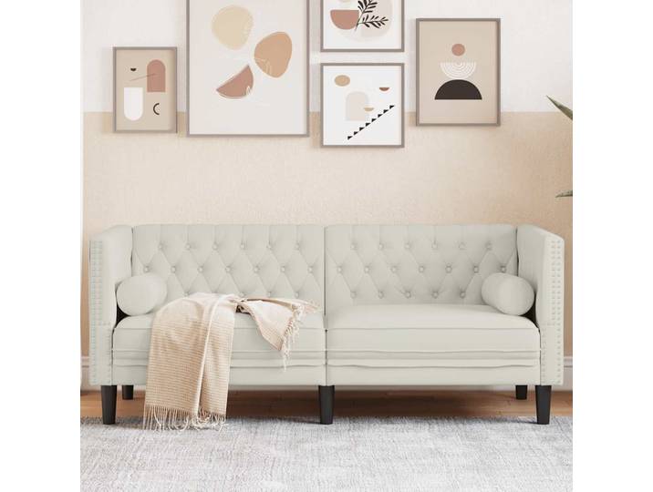 vidaXL Chesterfield-Sofa mit Nackenrollen 2-Sitzer Creme Samt