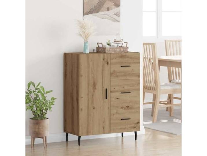HEFZGDB Klassisches Sideboard mit zeitlosem Design in Artisan-Eiche, Sideboard aus Holzwerkstoff mit glatter Oberfläche und Metallfüßen, Weißes mit Schubladen und Türen, mit Stauraum