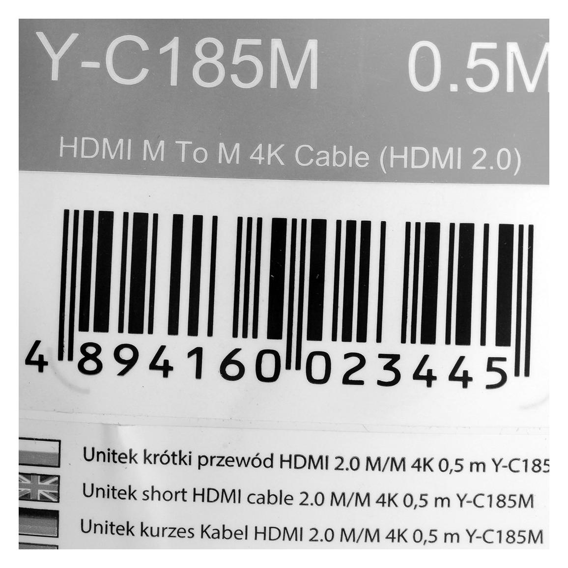 Unitek KABEL HDMI 2.0 M/M 4K 60HZ 0 5M Y-C185M (0.50 m) (Y-C185M)