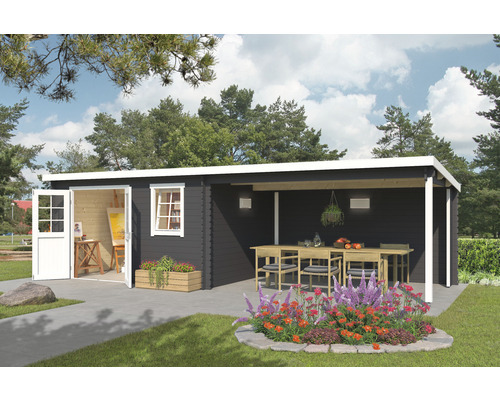 Gartenhaus Outdoor Life Reno inkl. Schleppdach und Rückwand 780 x 313,9 cm carbongrau