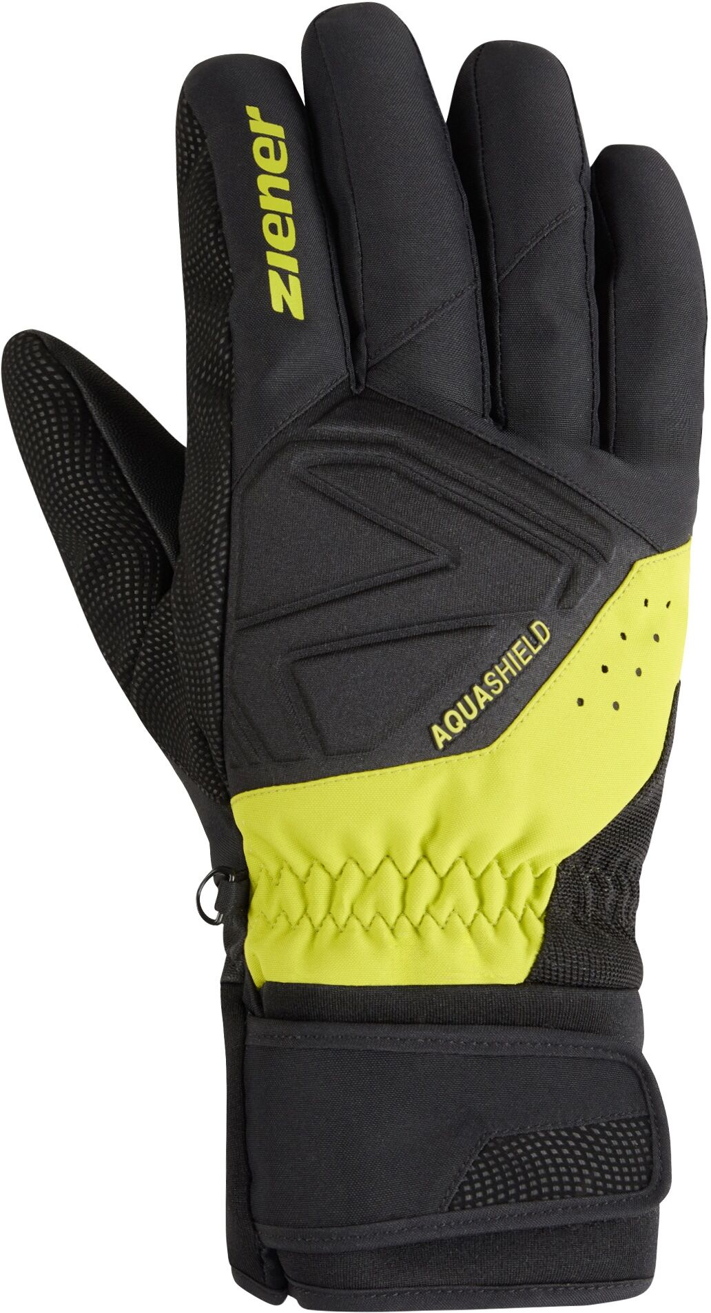 Skihandschuhe ZIENER "GATIS-Z AQUASHIELD", Herren, Gr. 8, schwarz (electric grass), Kunstfaser, Handschuhe Skihandschuhe, wasserdicht, winddicht, atmungsaktiv, warmes Fleece-Futter electric grass 8