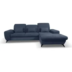 ECKSOFA LUCE R-S Blau Plüsch-Stoff mit Schlaffunktion