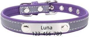Uplift Treasures Personalized PU Leather Engraved Dog Collar purple s