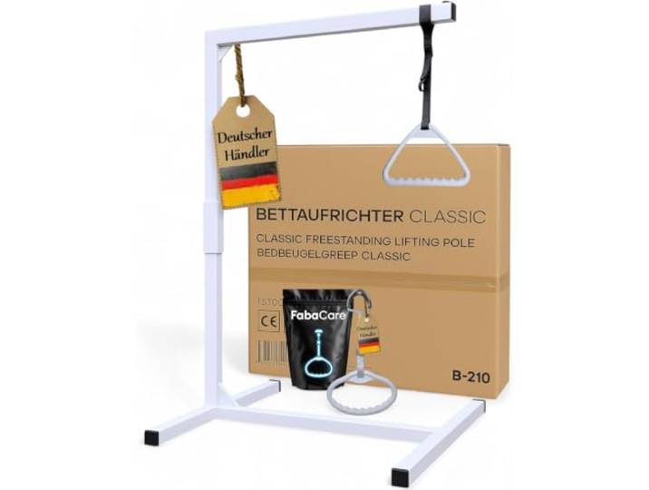 FabaCare Bettgalgen freistehend bis 130 kg Körpergewicht zusätzlichem extra Griff für kleine Hände mobiler Galgen für normales Bett Aufrichthilfe, Bettgriff, Bettaufrichter
