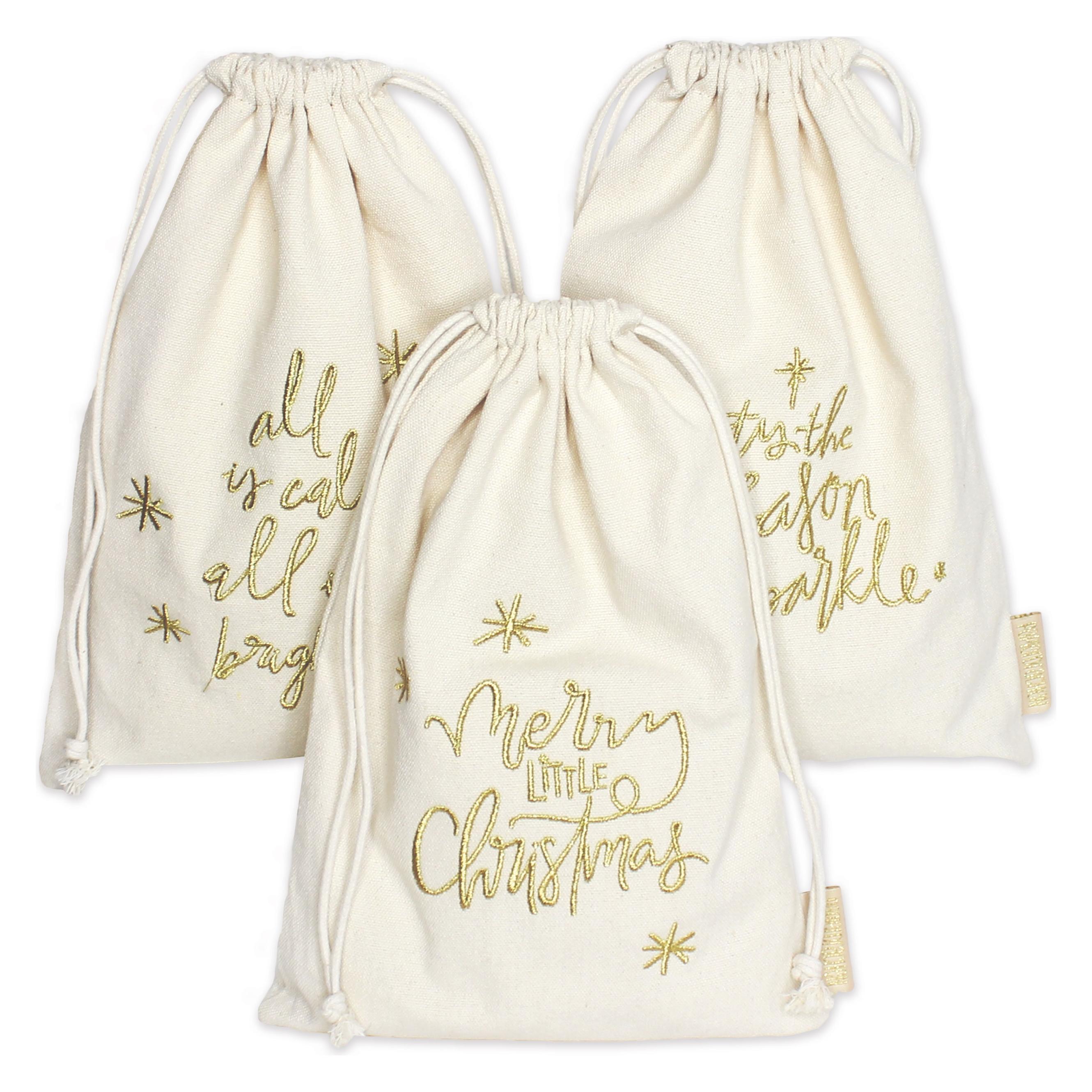Papierdrachen 3 Geschenksäckchen zu Weihnachten - Cremefarben gold (3x) (77420714)