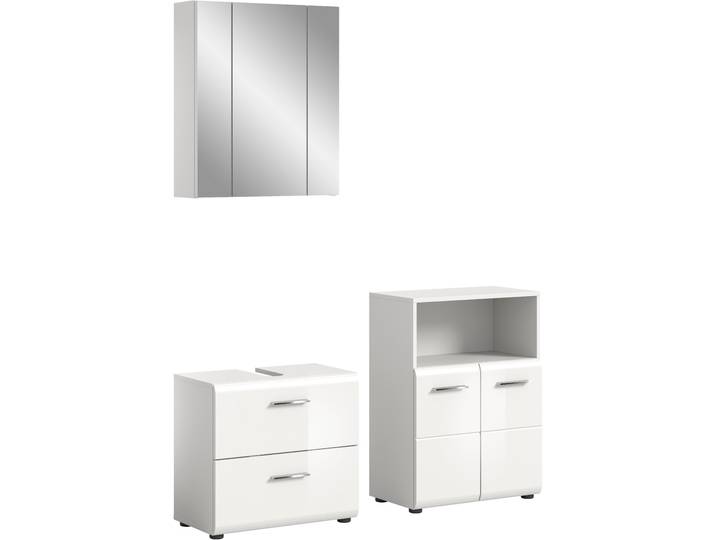 Badmöbel-Set WELLTIME FLORENZ, 3-teilige Badkombination, hochwertige MDF-Front , weiss (weiß, weiß hochglanz), B:135cm H:185cm T:30cm, Holzwerkstoff, MDF, Kastenmöbel-Sets, Badmöbel-Set, Bad-Kombination, Bad-Möbel, Badezimmer, Kombination, Kombi