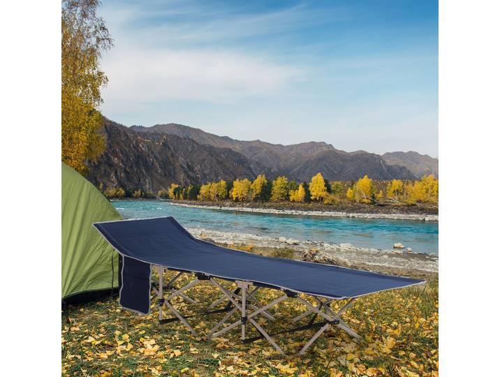 Outsunny Lit de Camping Pliable Acier 190x68x52cm Bleu 150kg