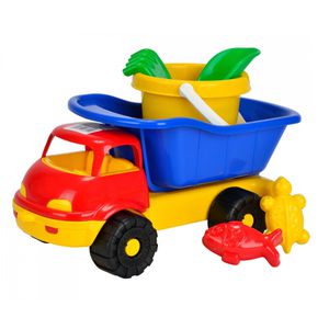 Simba Sandspielzeug 107134123, Kipp-LKW mit Eimer, Schaufel, Rechen und Förmchen, 6 Teile