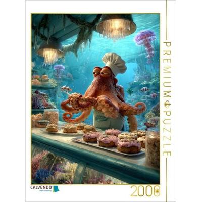 CALVENDO Puzzle Lustiger Oktopus als Bäcker unter Wasser | 2000 Teile Lege-Größe 90x67cm Foto-Puzzle für glückliche Stunden