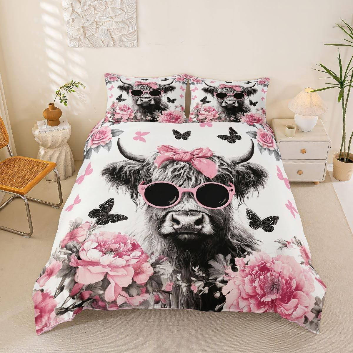 Dekbedovertrekset King Size met 2 Kussenhoezen Highland Cow