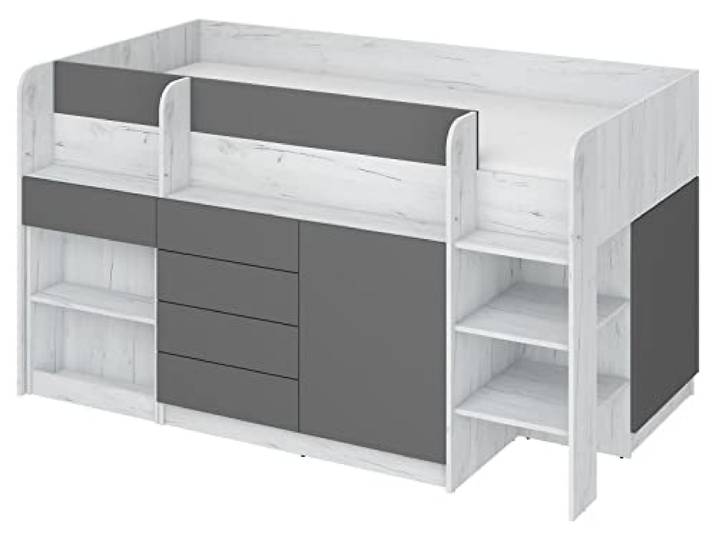BIM Furniture Etagenbett Smile P Kindermöbel, Möbelset für EIN Kinderzimmer, EIN Bett mit Schreibtisch, Regalen, Schubladen: Rechte Seite (Craft White/Graphite)