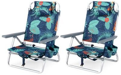 Costway Beach Chairs Set of 2 Portable Folding Backpack Recliners with 5-Position Backrest and Padded Headrest-Green