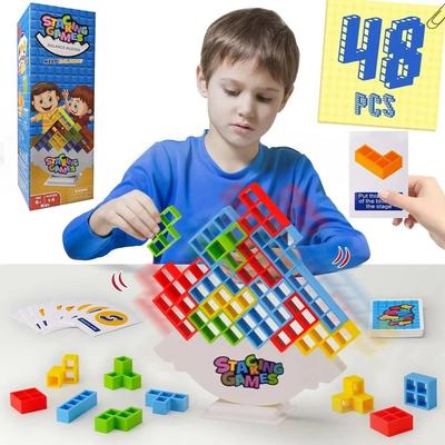 Uplift Picks Tetra Balance Stacking Block Game Desktop Building Toy For Kids And Families 48 Blocks With Base with Box