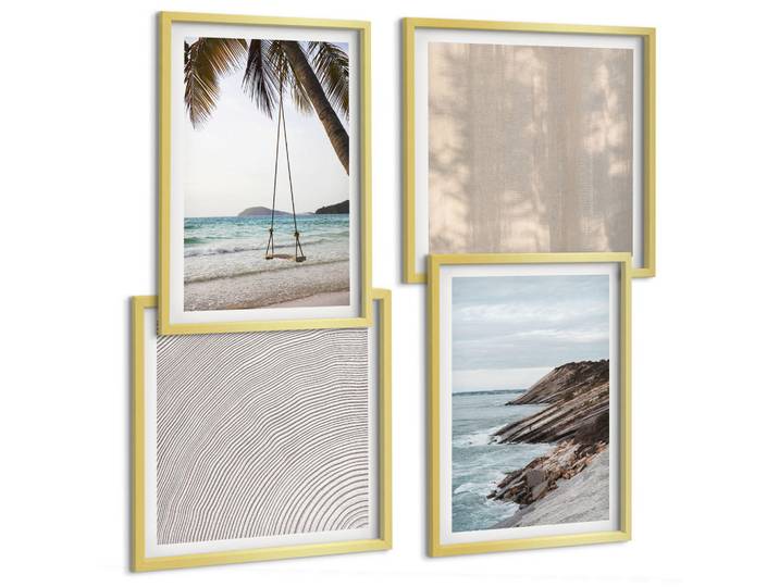 Tulup Bilder SET 4er Set - 50x50 cm & 40x60 cm Goldrahmen - Sommerlicher Sandstrand mit Meerblick, Goldfarben, Kunststoff, Rechteckig, 50x50 cm, gerahmt, Bilder & Rahmen, Bilder