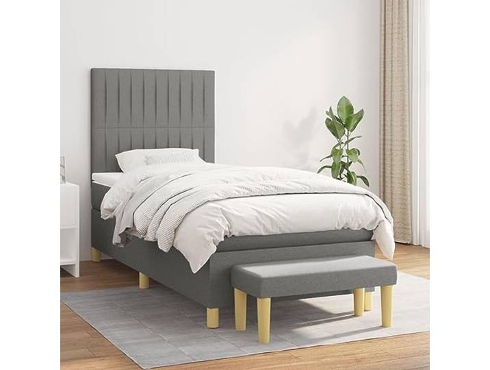RJPLMFV Bett mit Taschenfederkernmatratze, 100 x 200 cm, Dunkelgrau Atmungsaktiver Stoff, verstellbares Kopfteil, mittelharte Halterung, multifunktionale Bettbank