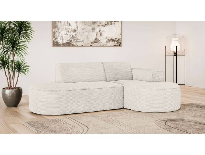 Ecksofa GOODPRODUCT ADELLA Design-Sofa mit Recamiere rechts/links, 248/159/76 cm , weiss (creme), B:248cm H:76cm T:159cm, 100% Polyester, Sofas, Ecksofa, L-Form mit Wellenunterfederung, runde Form, auch in Cord
